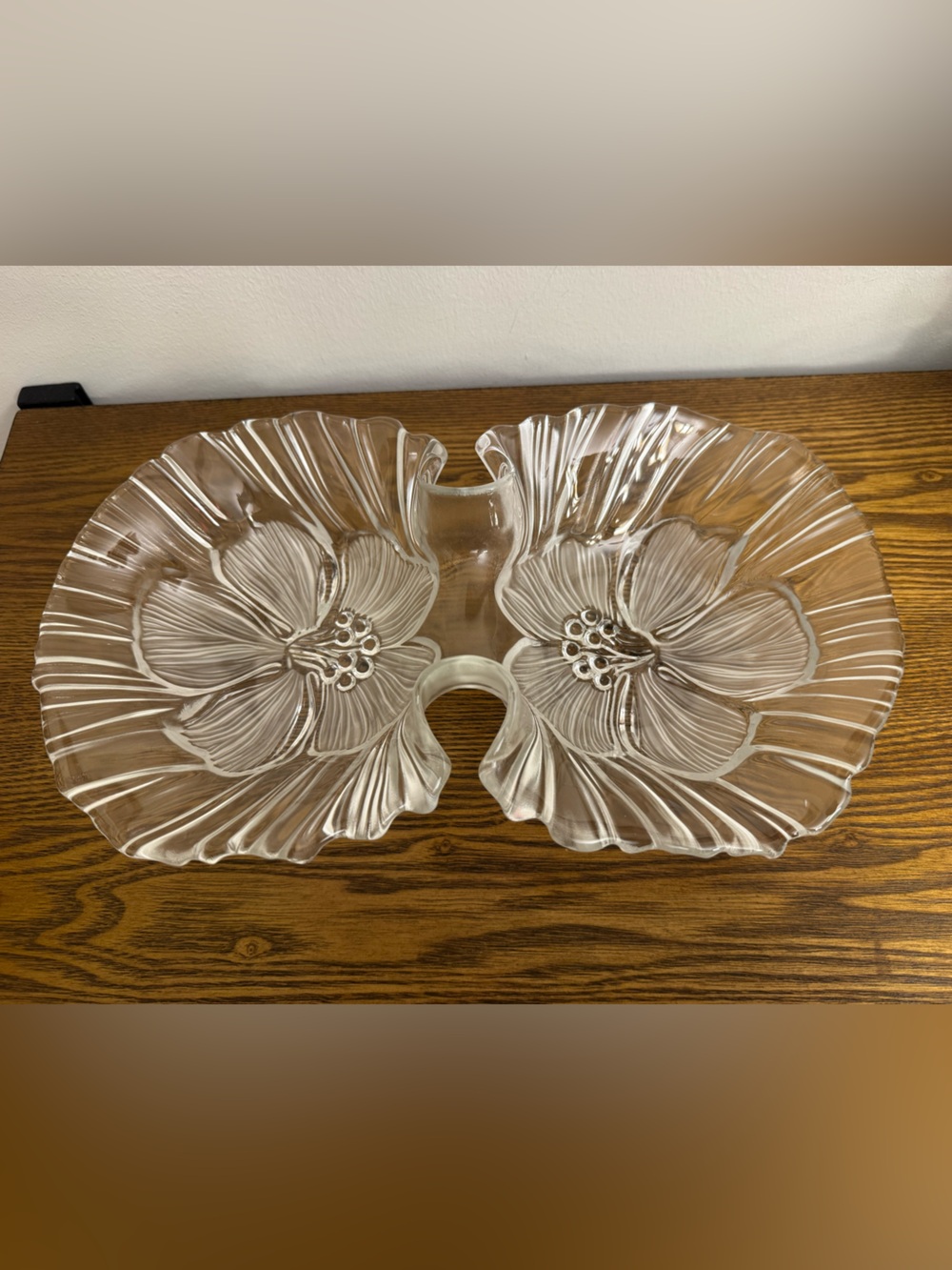 Vintage Mikasa Hibiscus Frost 13" Crystal Divided Server/2-Part Relish Dish EUC